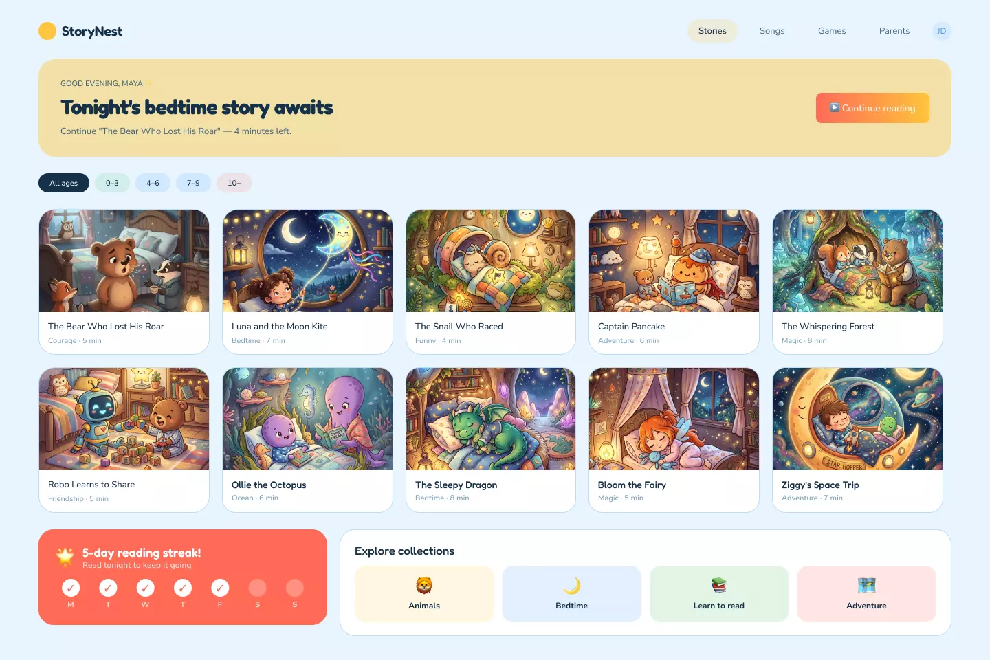 The Kids Tales - Bedtime Story Library Web Platform