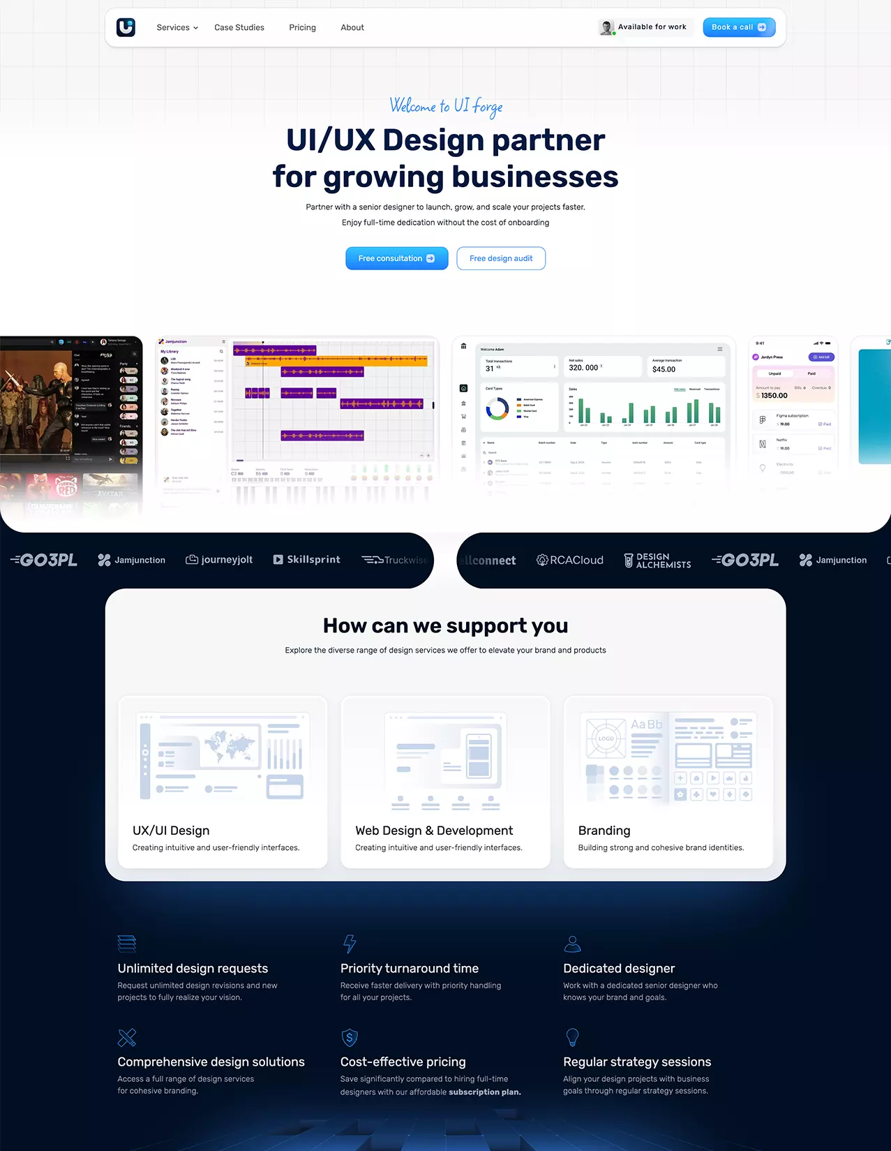UI Forge agency website hero section